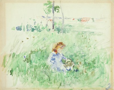 Jong meisje zittend op het gazon, 1882 door Berthe Morisot